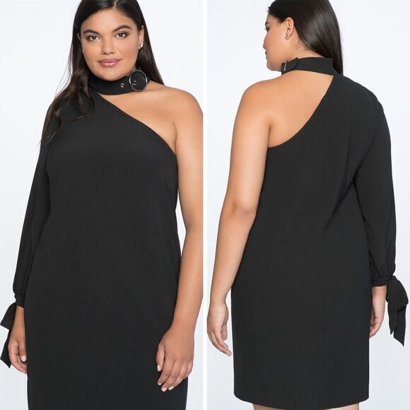 NEW Eloquii Black One Shoulder Dress with Buckle Detail, 18‎ - Picture 2 of 16